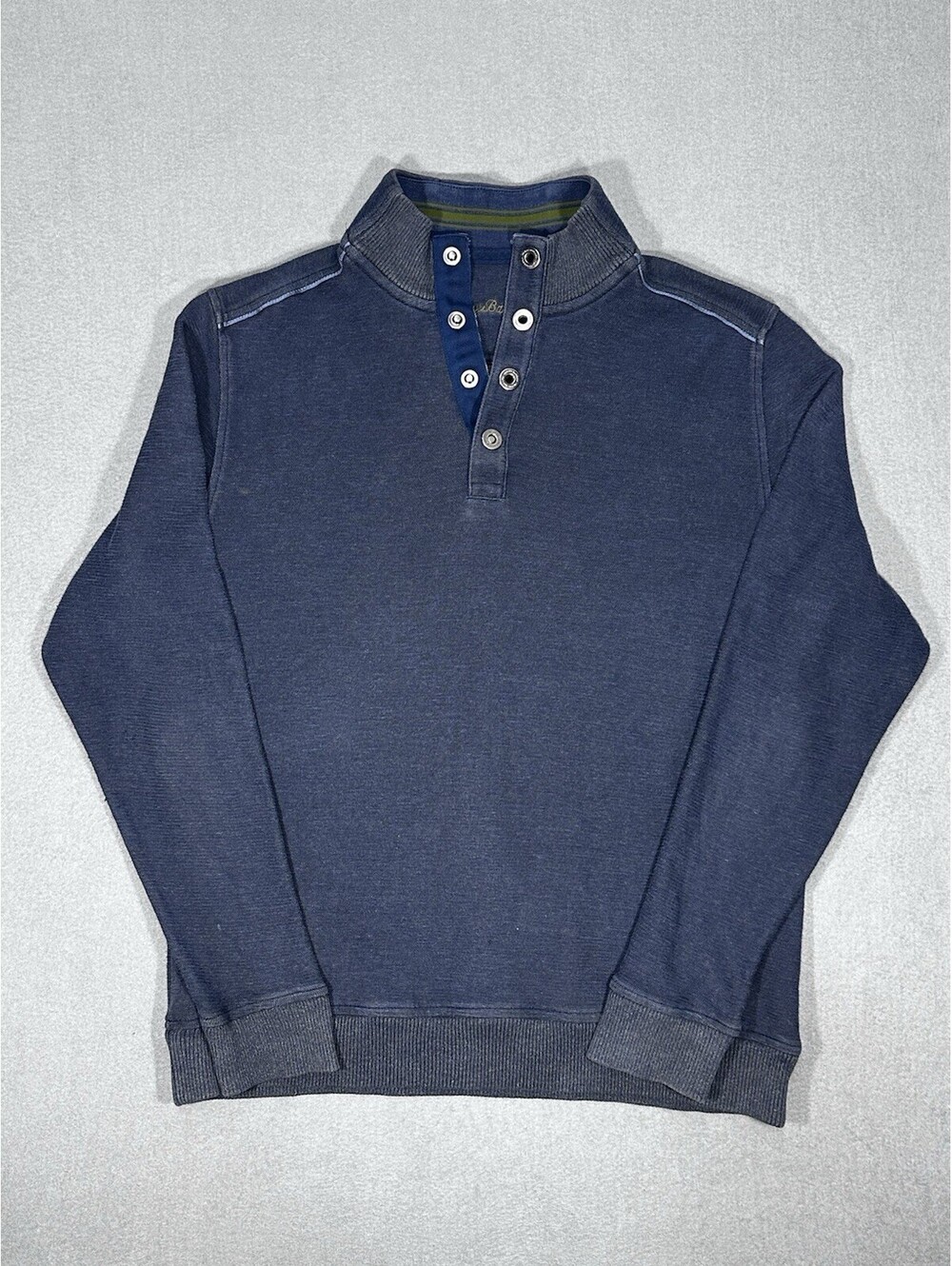 Tommy Bahama Men’s Blue Pullover Sweatshirt Snap Mock Neck Cotton Size M